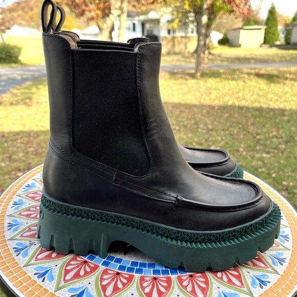 Coach Joey C5878 Womens Sz 6.B Black Green Leather Platform Chelsea Booties NEW - Picture 5 of 10